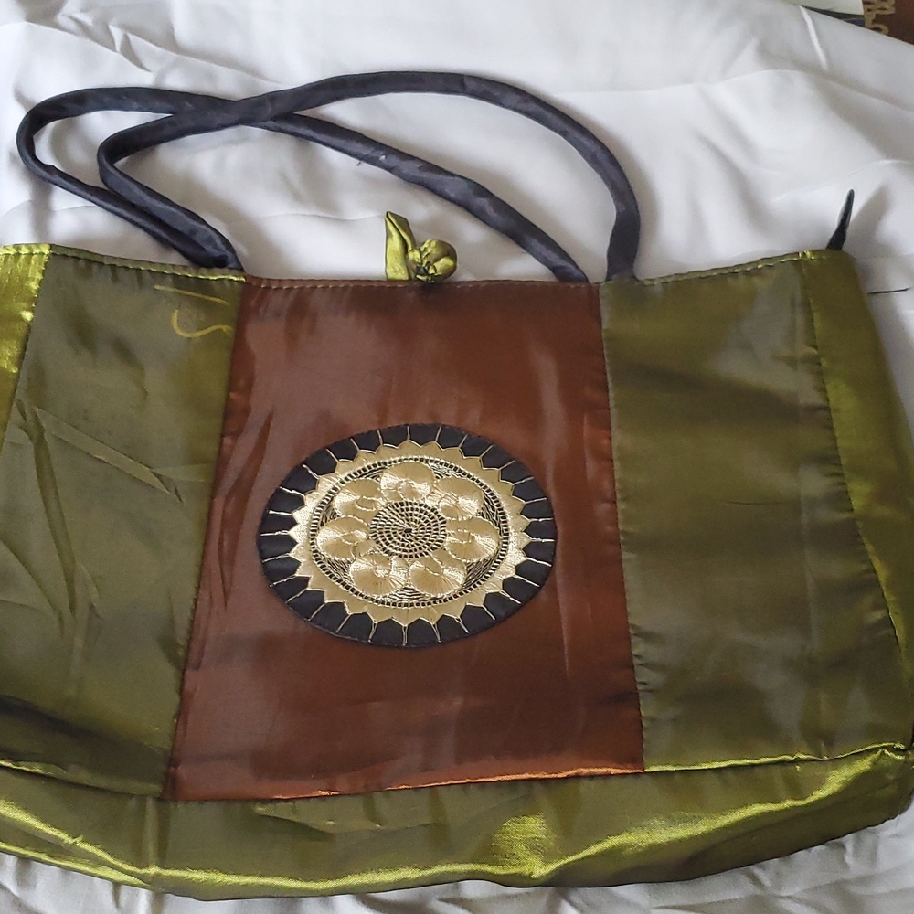 Small green and cooper tote bag